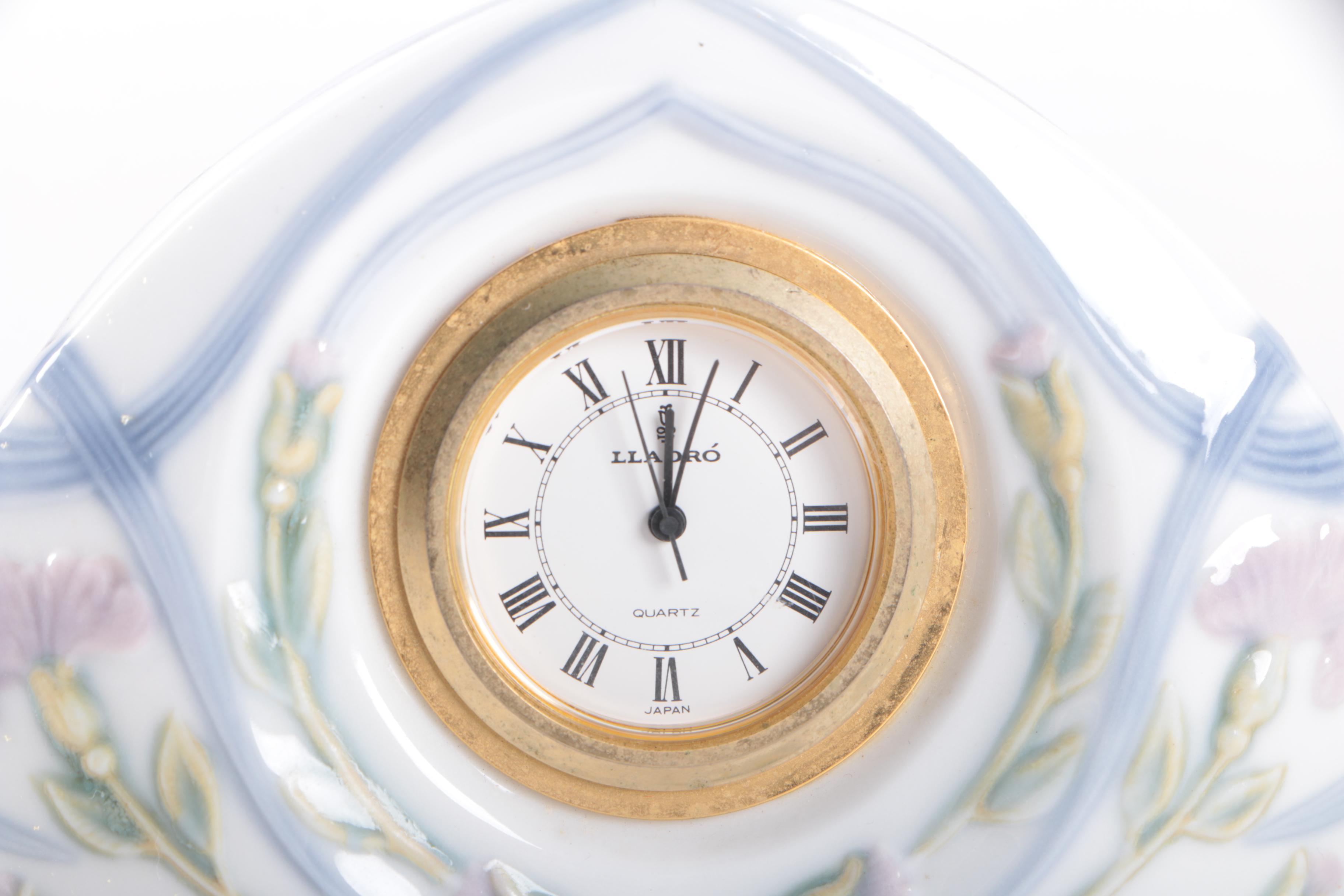 Lladró Porcelain Segovia Clock and Retired "Nothing To Do" Figurine