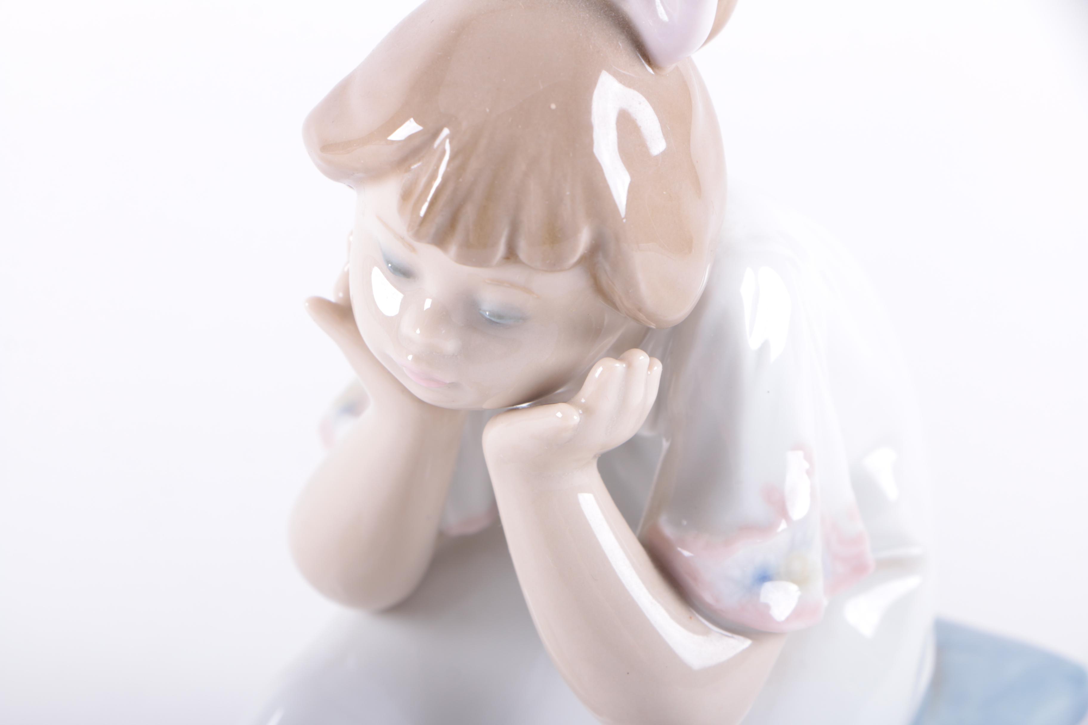 Lladró Porcelain Segovia Clock and Retired "Nothing To Do" Figurine