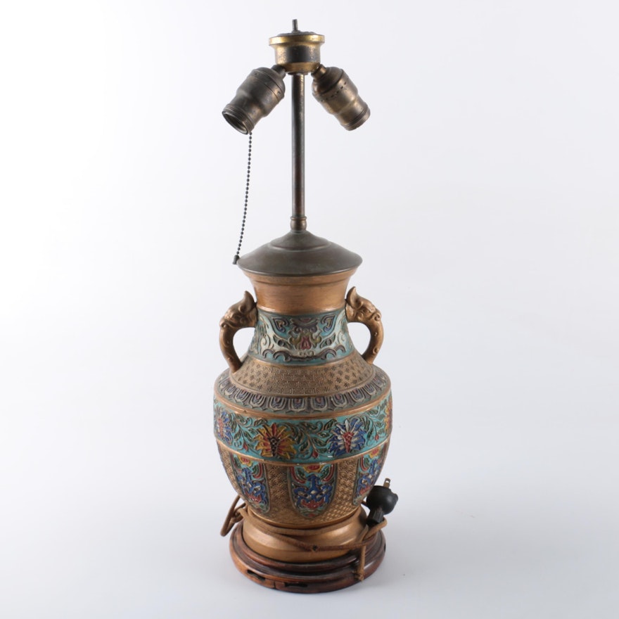Vintage Chinese Inspired Ceramic Urn Table Lamp