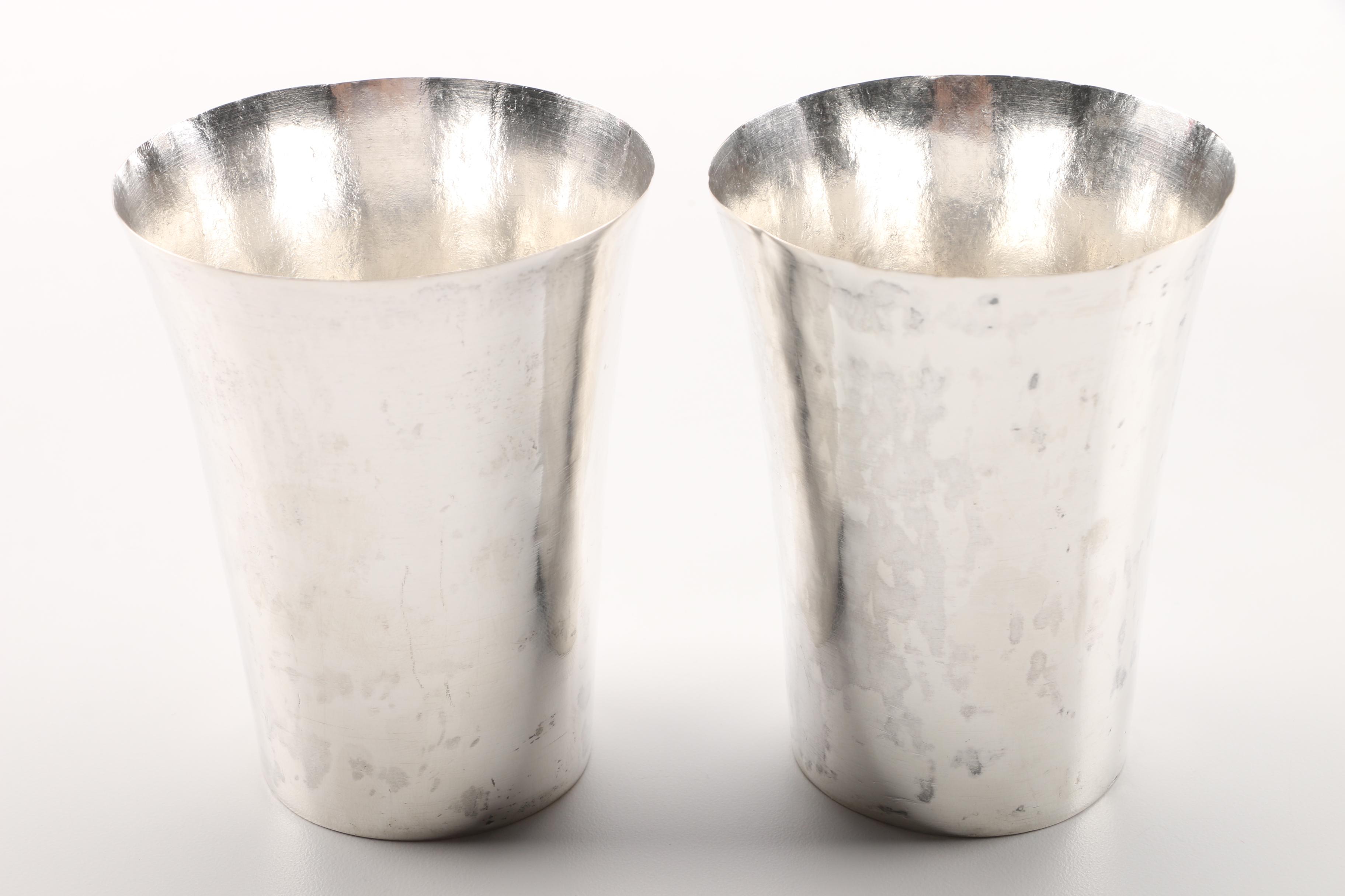 Vintage Silver Plate Cocktail Shaker with Metal Tumblers