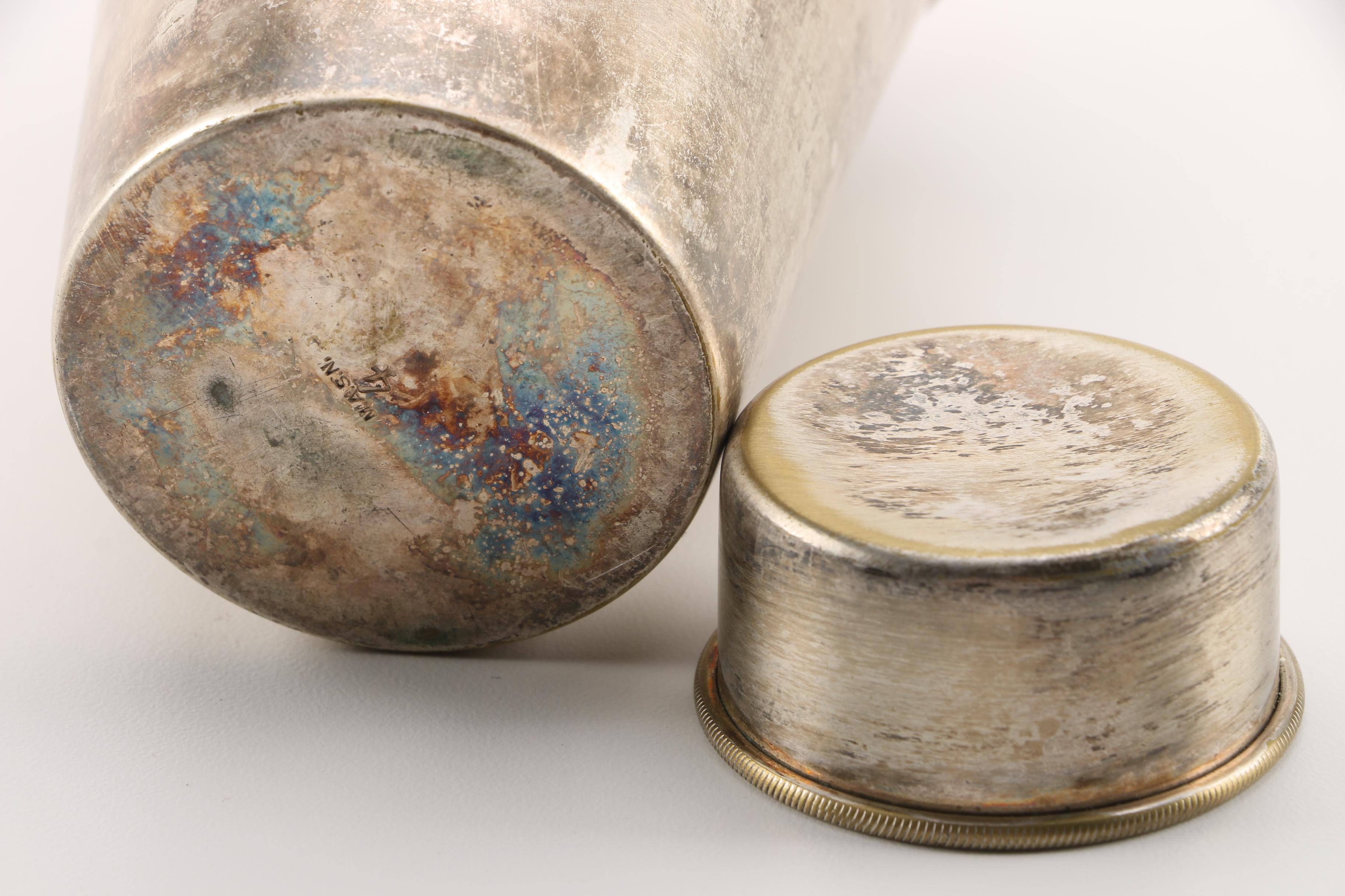 Vintage Silver Plate Cocktail Shaker with Metal Tumblers