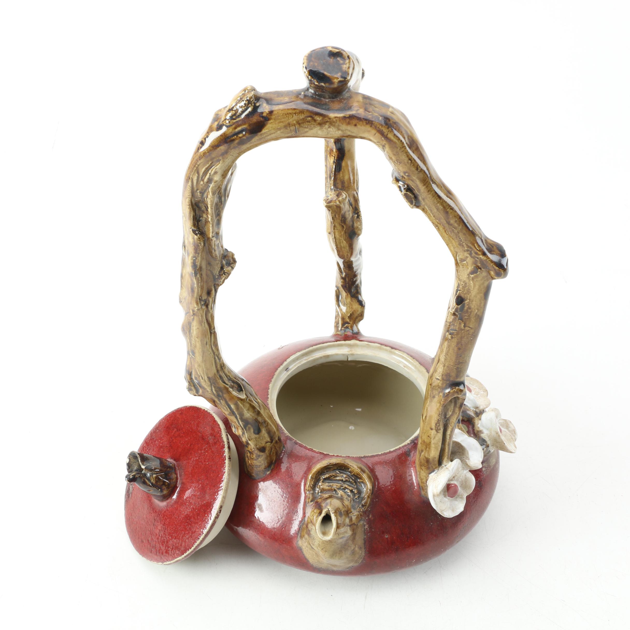 Vintage Ceramic Cherry Blossom Teapot