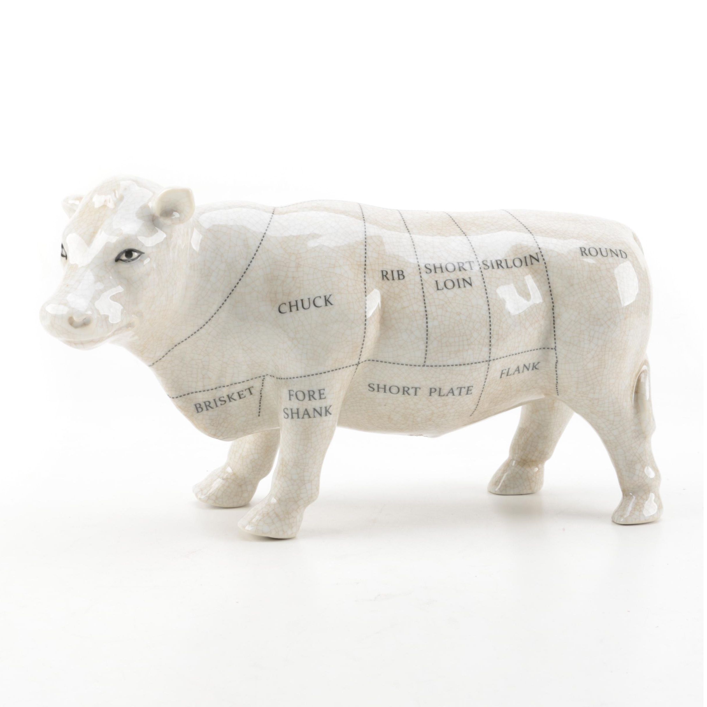 White Porcelain Cow Figurine with Butcher's Cuts