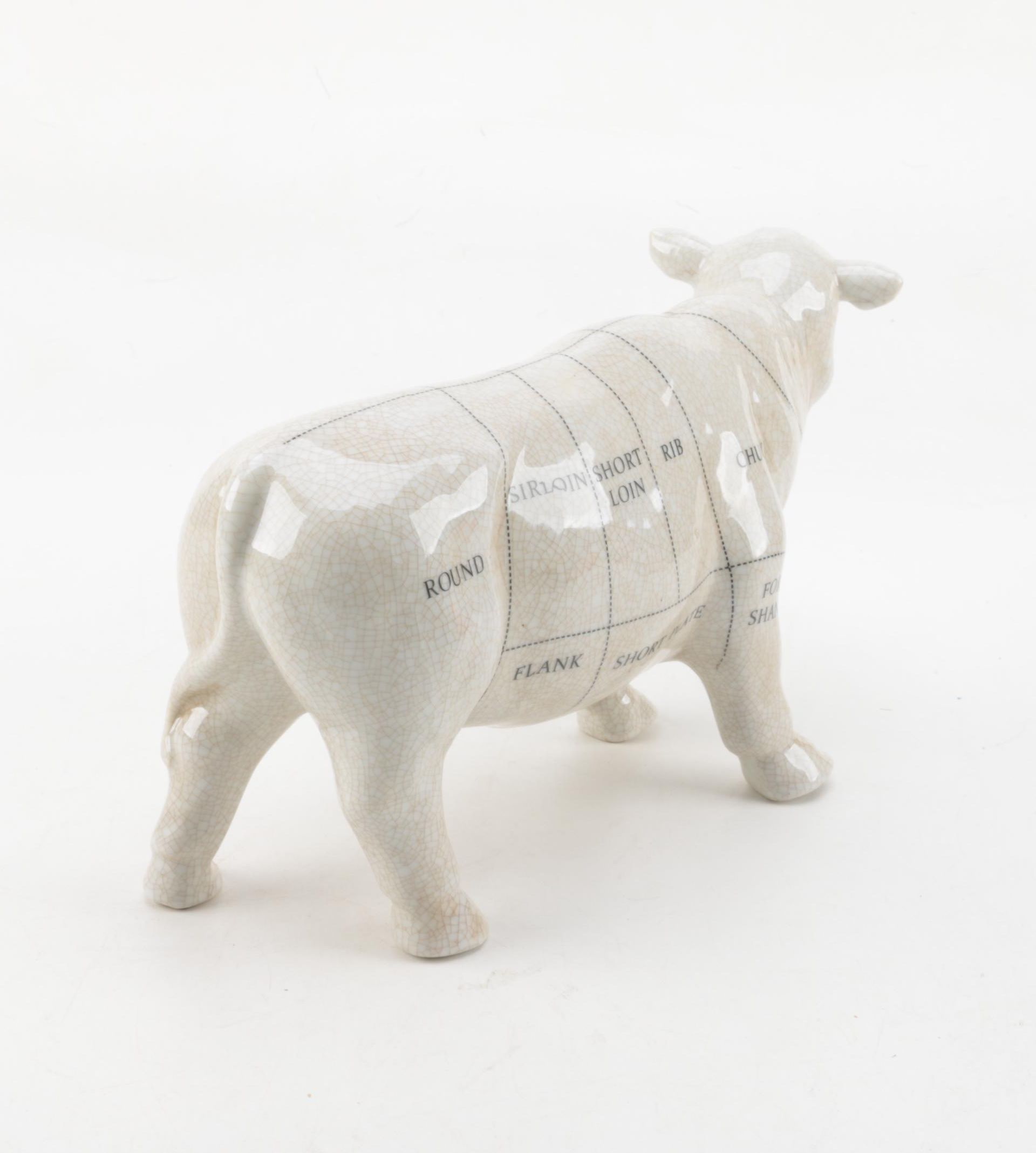 White Porcelain Cow Figurine with Butcher's Cuts