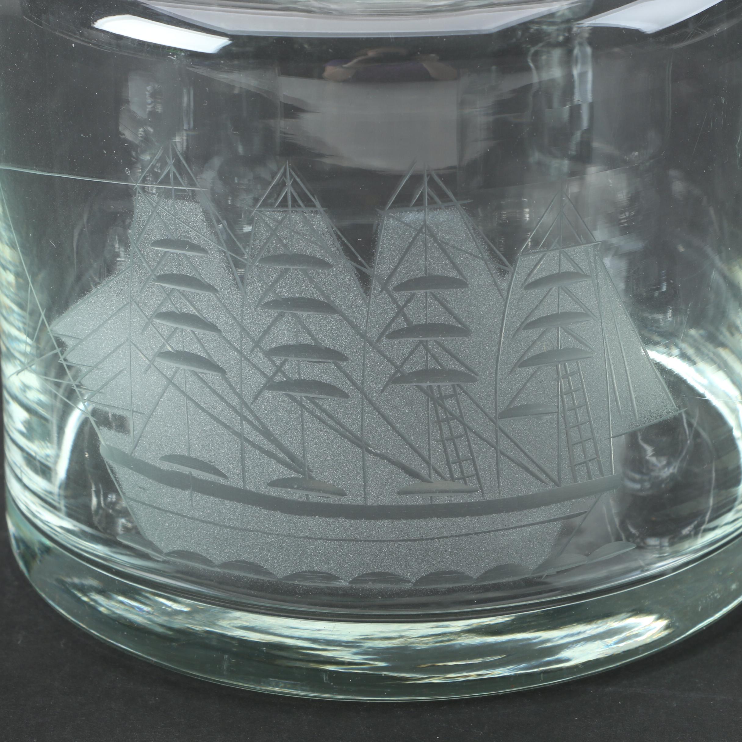 Etched Schooner Glass Decanter Set