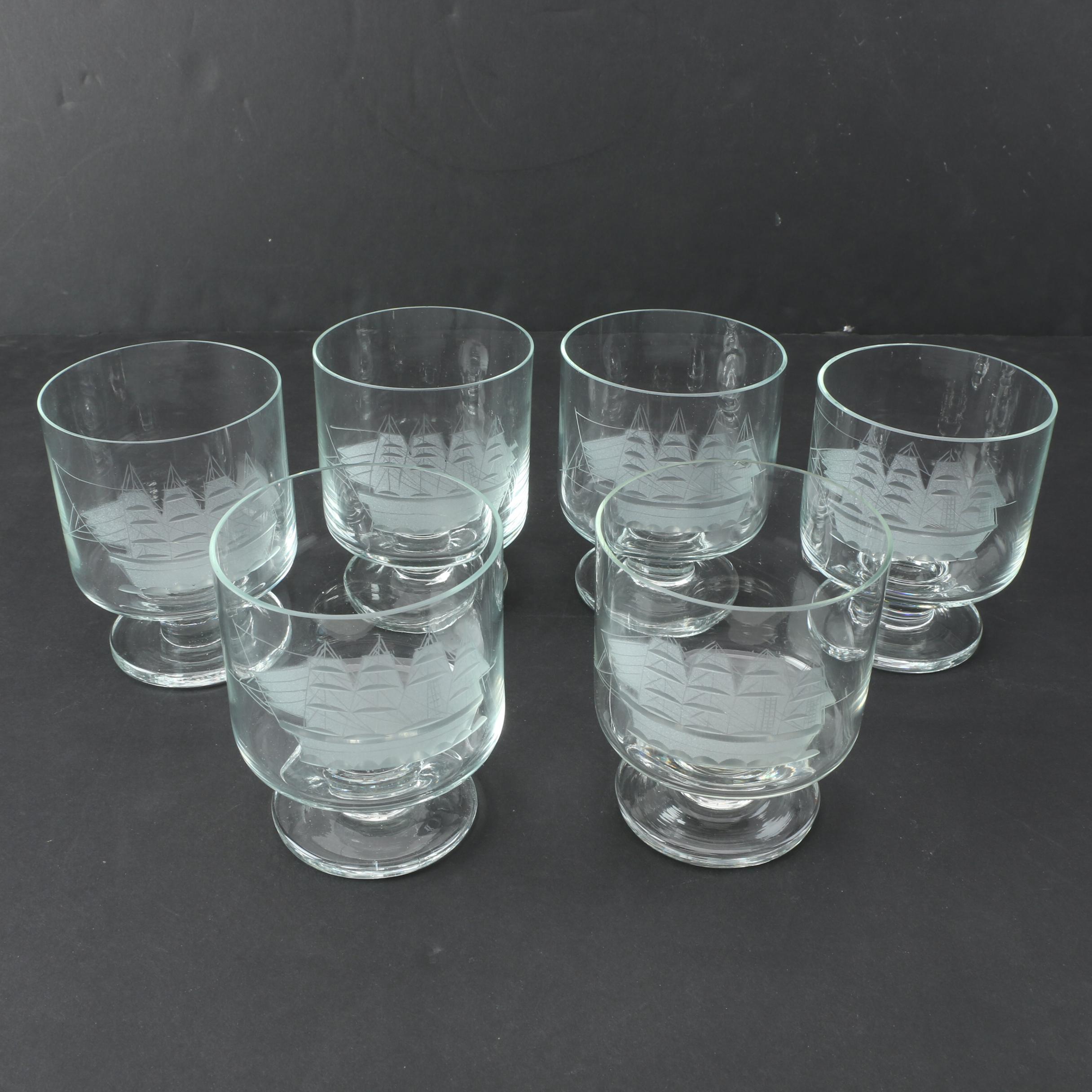 Etched Schooner Glass Decanter Set