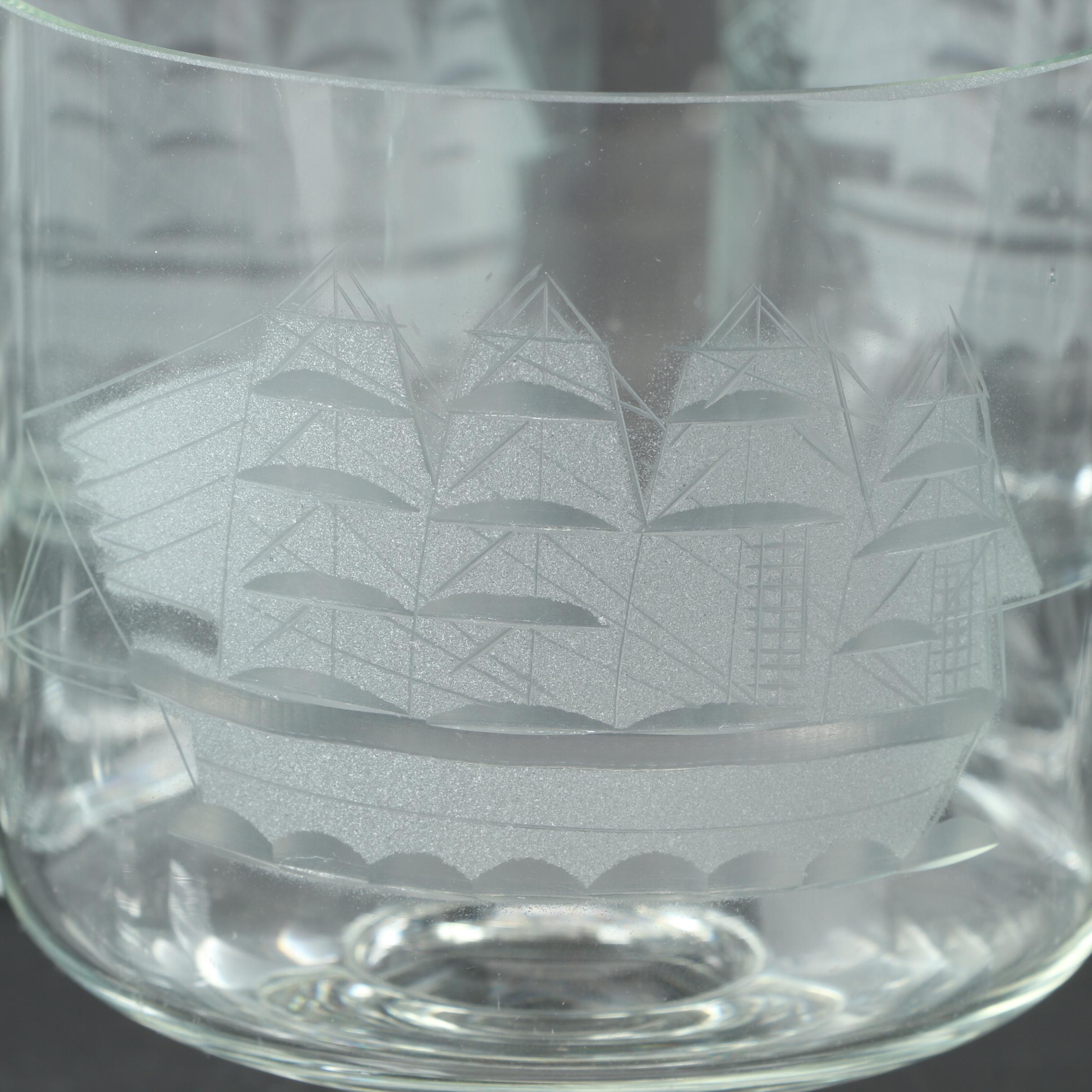Etched Schooner Glass Decanter Set