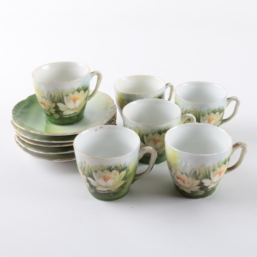 Three Crown China Water Lily Tea Cups and Saucers