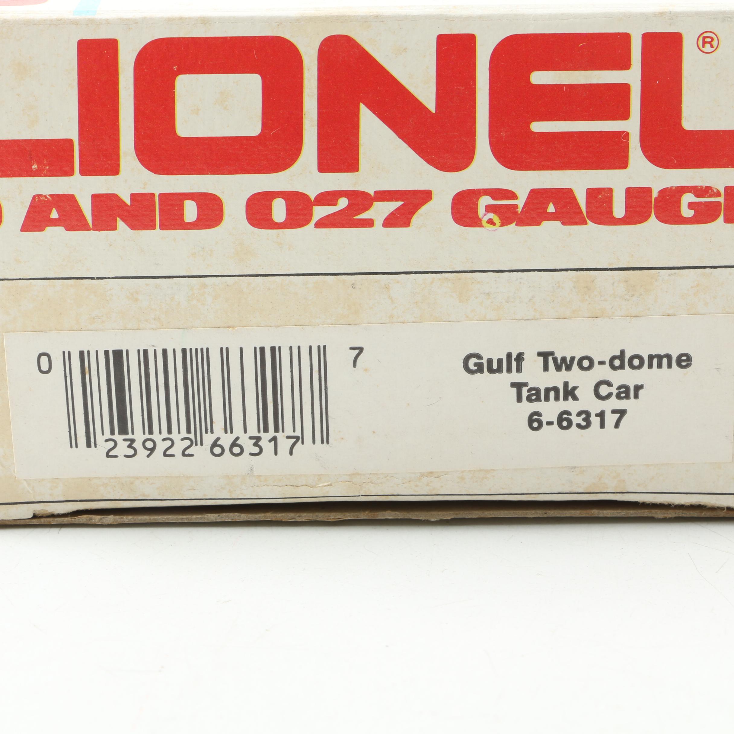 Lionel Train Cars Including Gulf Two-Dome Tank Car