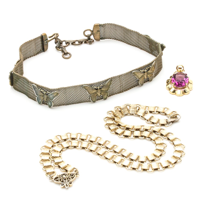 Gold Toned Jewelry Selection Including Butterfly Choker