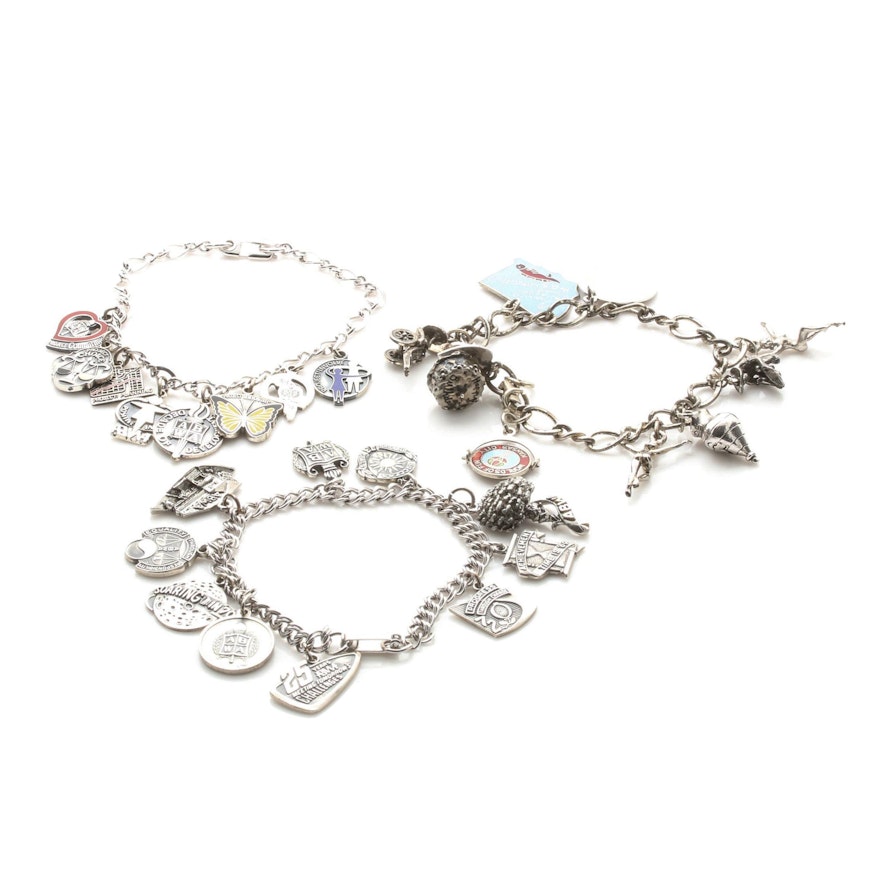 Charm Bracelet Selection Featuring Sterling Silver Charms