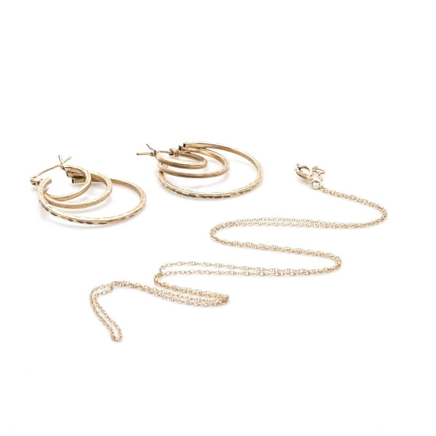 10K Yellow Gold Necklace and Earrings