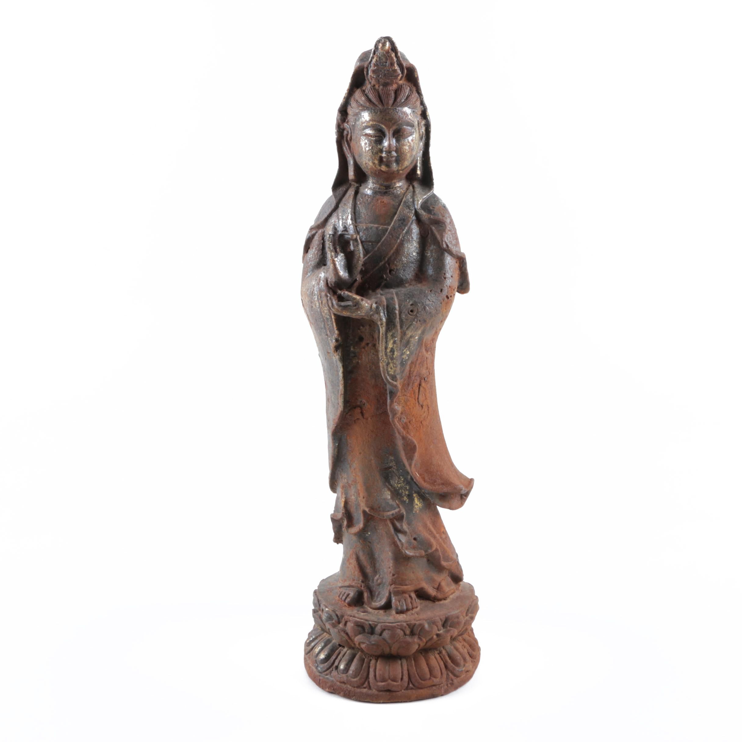 Antique Chinese Cast Iron Guanyin Statue