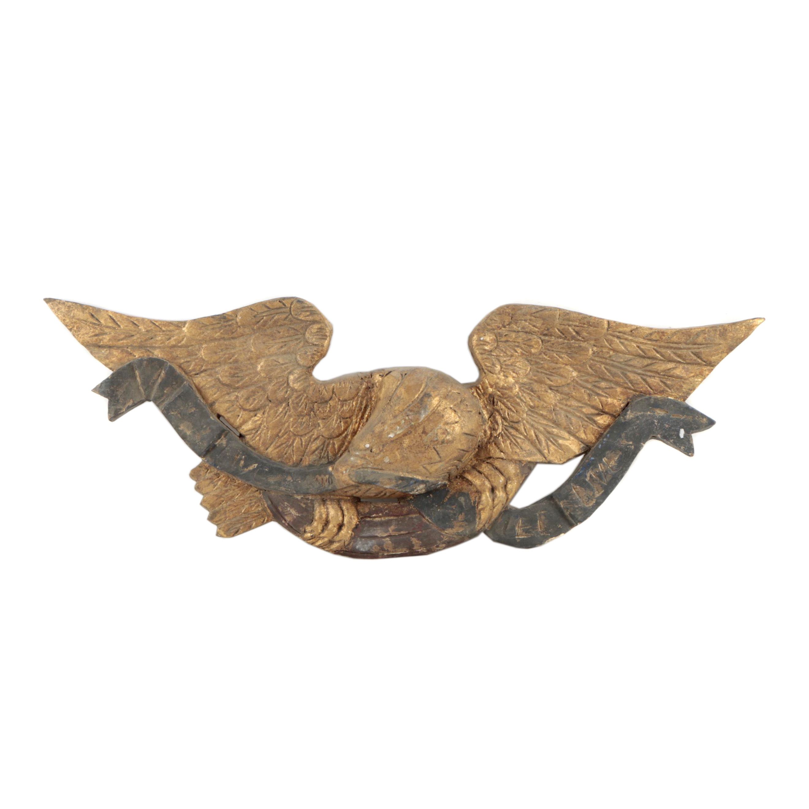 Folk Art-Style Carved Wooden Eagle "Live and Let Live"