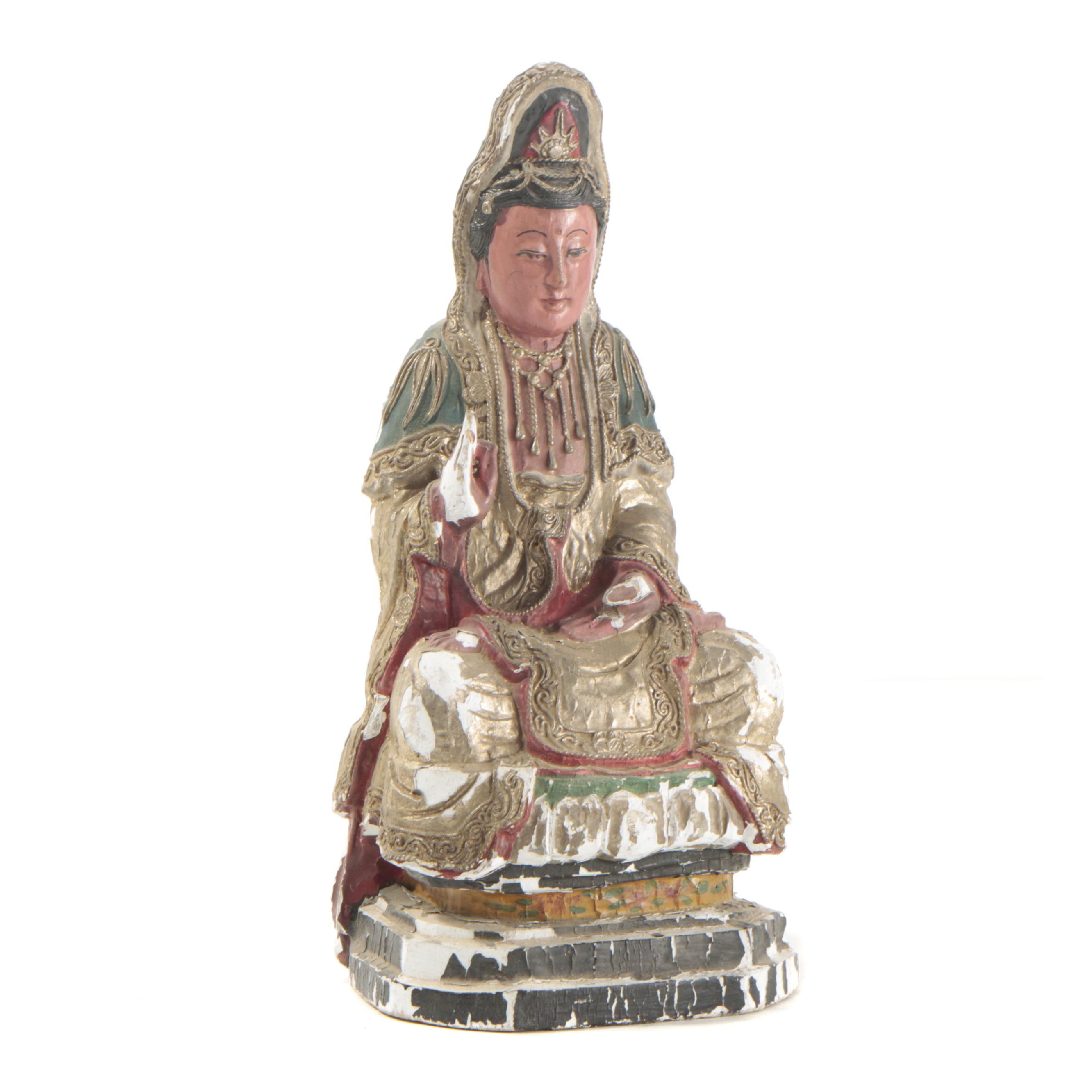 Chinese Painted Ceramic Guanyin Figure