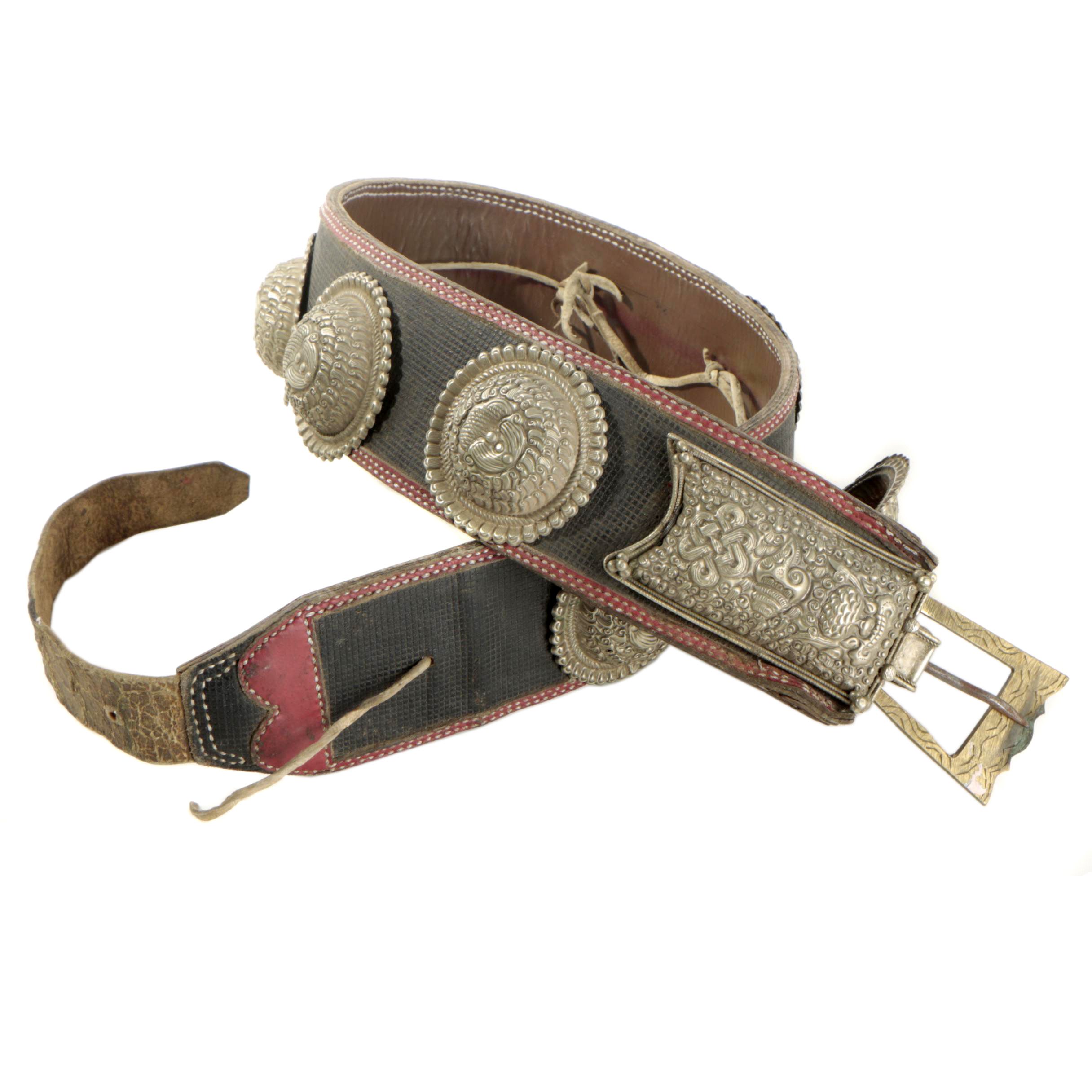 Vintage Tibetan Leather and Repousse Concho Belt