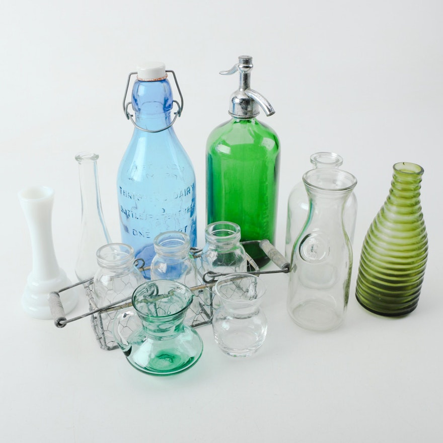 Glass Vases, Bottles, Soap Disenser, and Jars