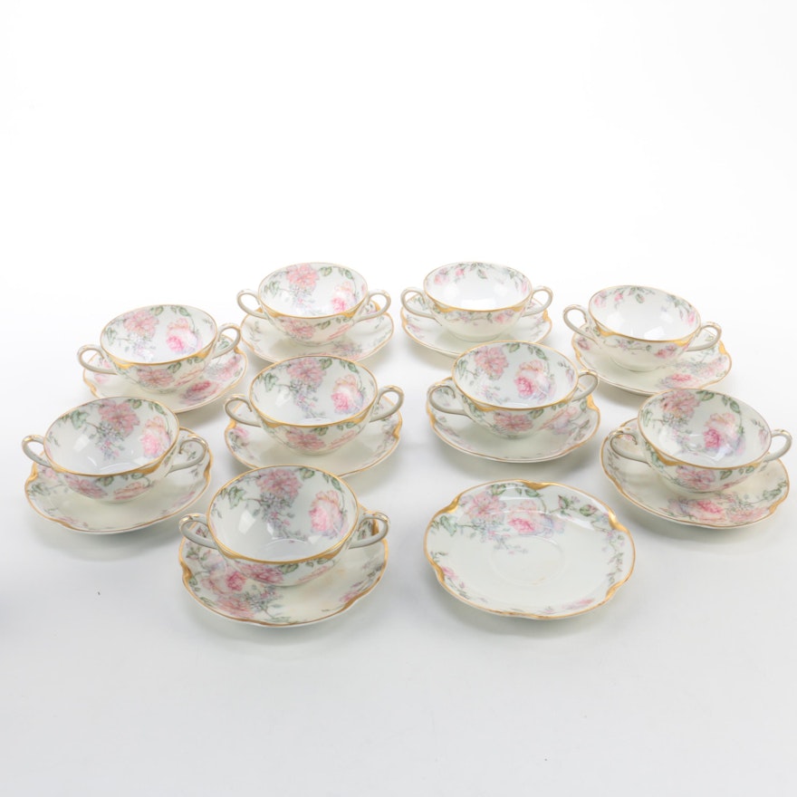 Vintage Haviland Limoges Porcelain Bouillon Cups and Saucers ca. 1900-24