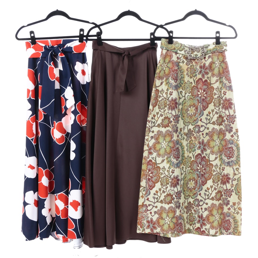 Women's Vintage A-Line Maxi Skirts with Belts