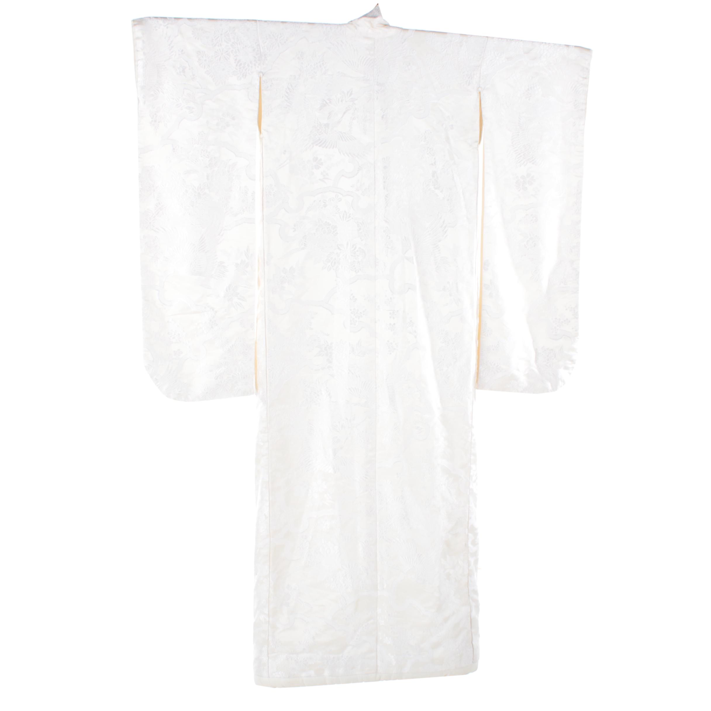 Women's Japanese Shiromoku Wedding Kimono in White Brocade Silk