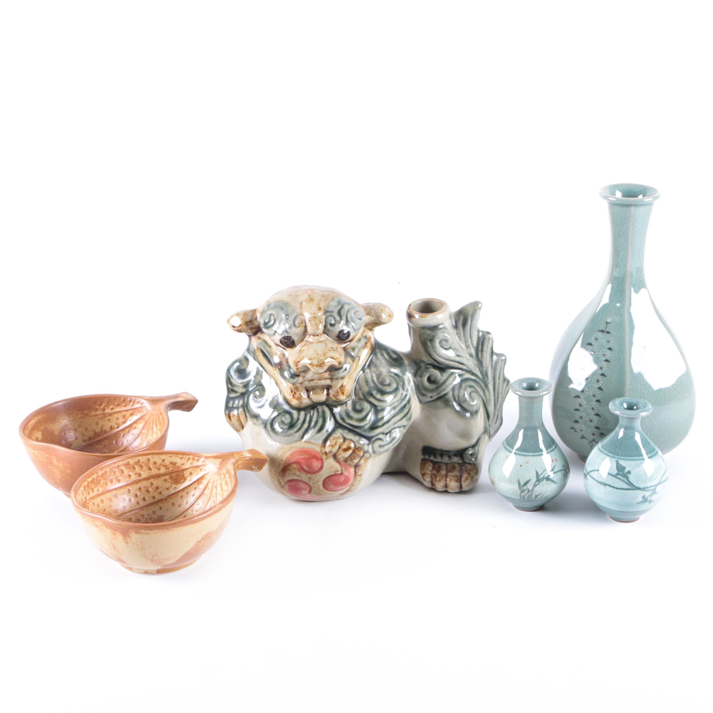 East Asian Bowls, Vases, and a Dragon Bottle
