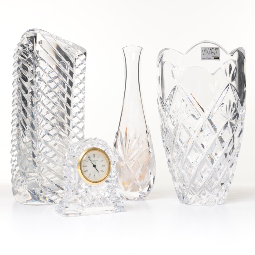Crystal Vases featuring Mikasa, Rogaska and Waterford Clock