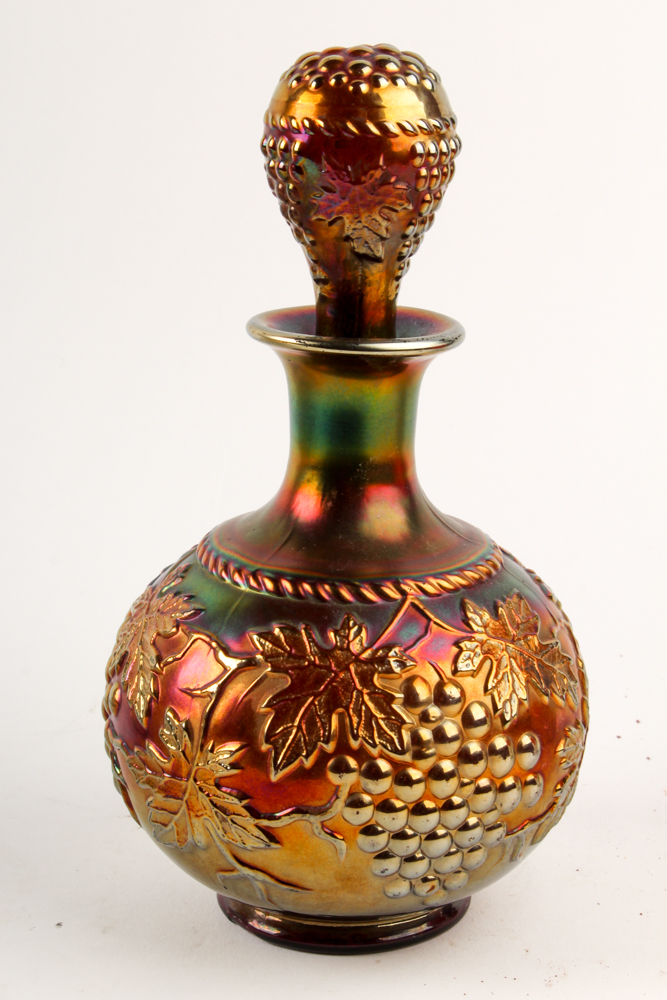 Vintage Carnival Glass Bottle and Charles Sadak Porcelain Plate