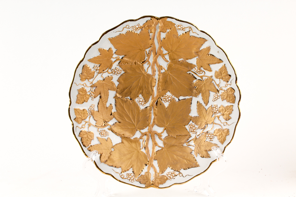 Vintage Carnival Glass Bottle and Charles Sadak Porcelain Plate