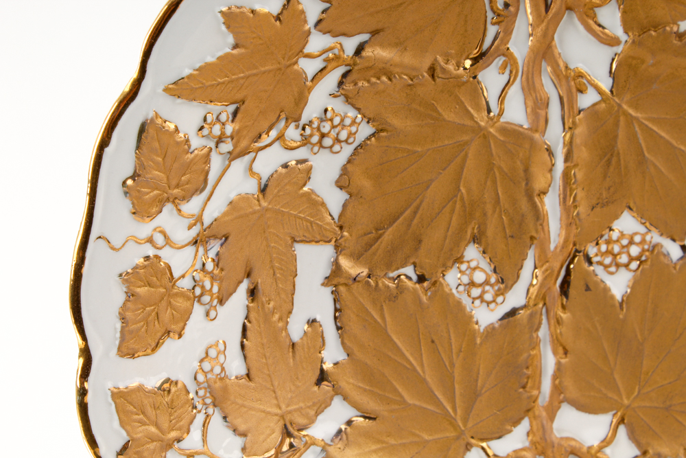 Vintage Carnival Glass Bottle and Charles Sadak Porcelain Plate