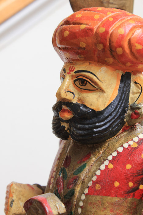 Indian Inspired Polychrome Wooden Sculpture of Figures Riding a Camel