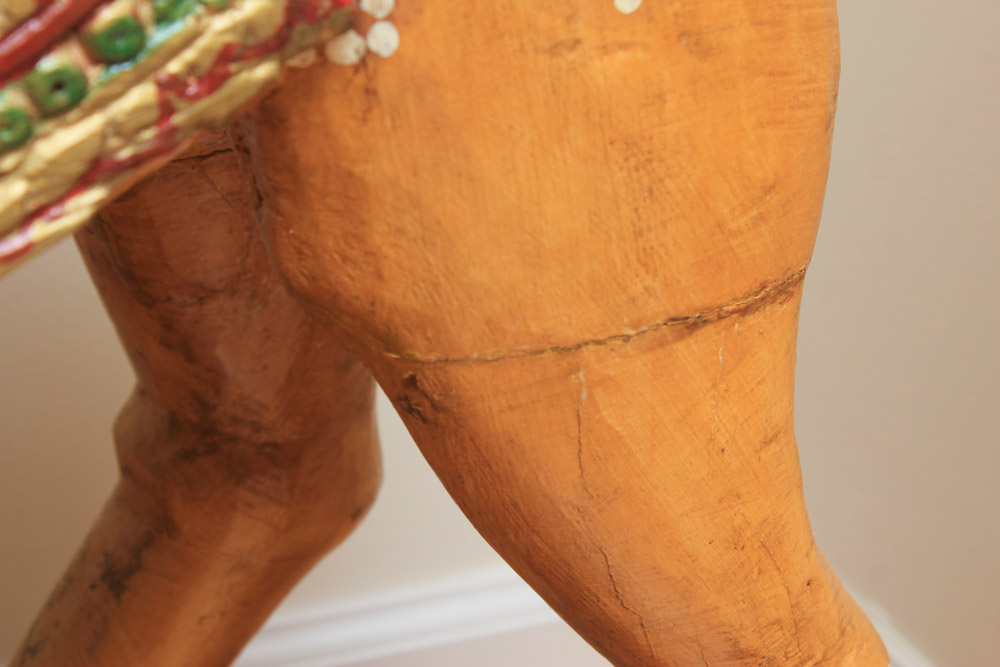 Indian Inspired Polychrome Wooden Sculpture of Figures Riding a Camel