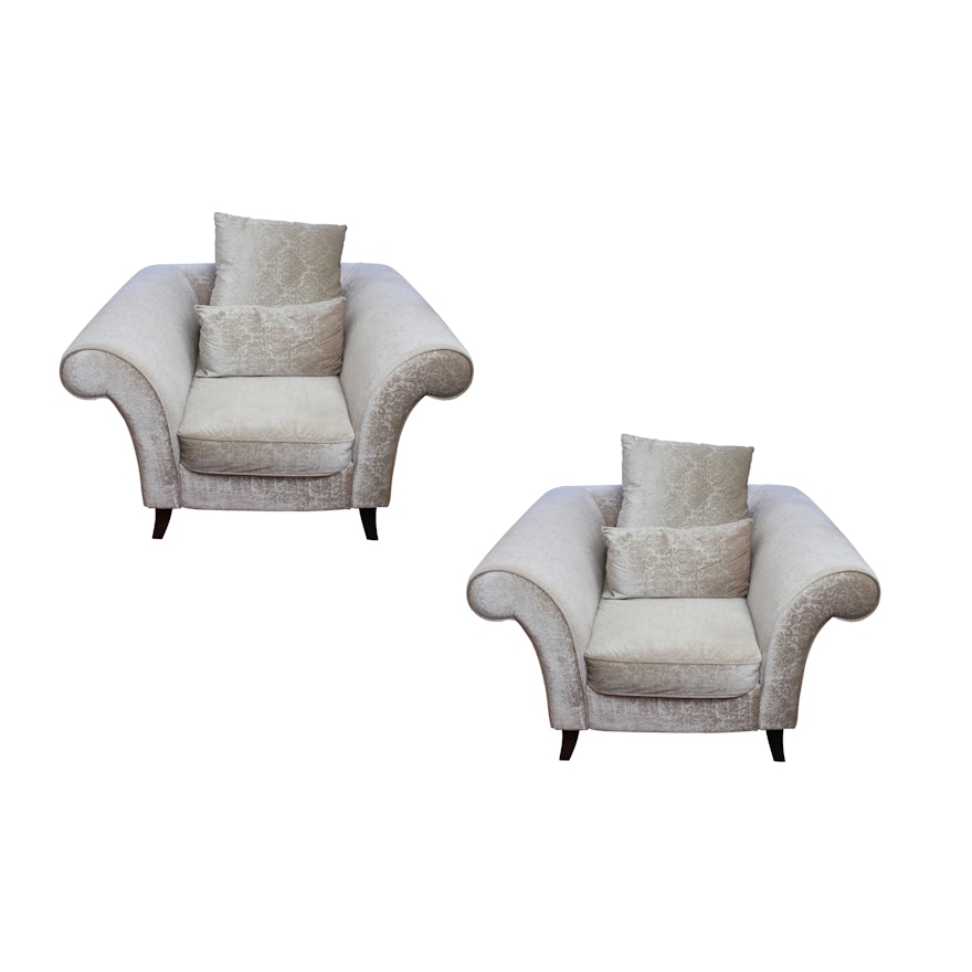 Pair of Damask Velvet Upholstered Lounge Chairs