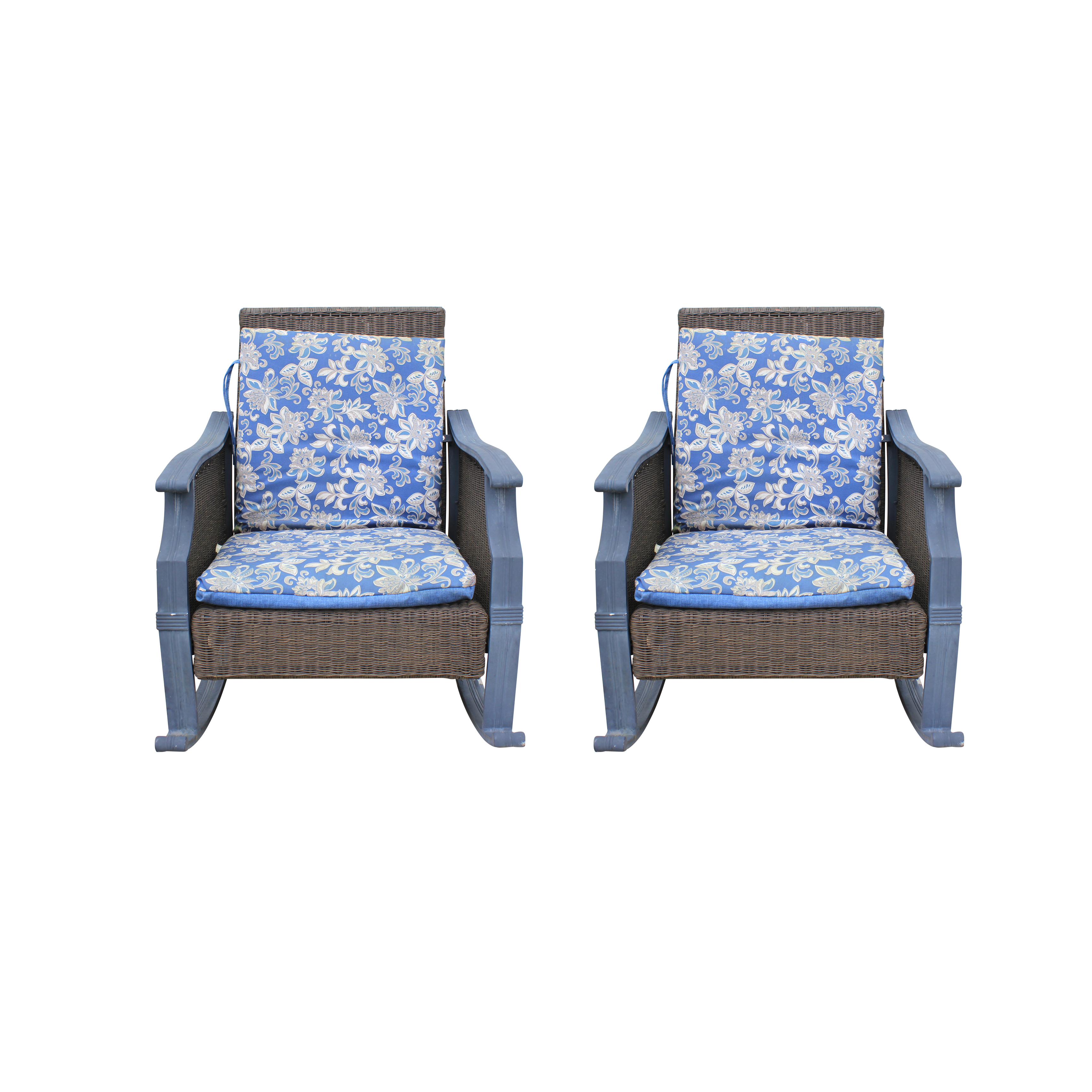 Pair of Outdoor Synthetic Wicker Rocking Chairs