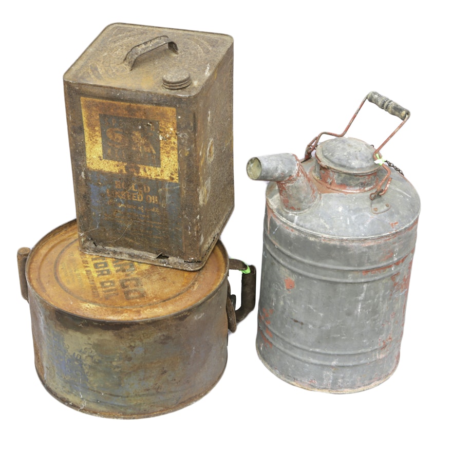 Vintage Linseed Oil Can, Gas Can and Oil Can