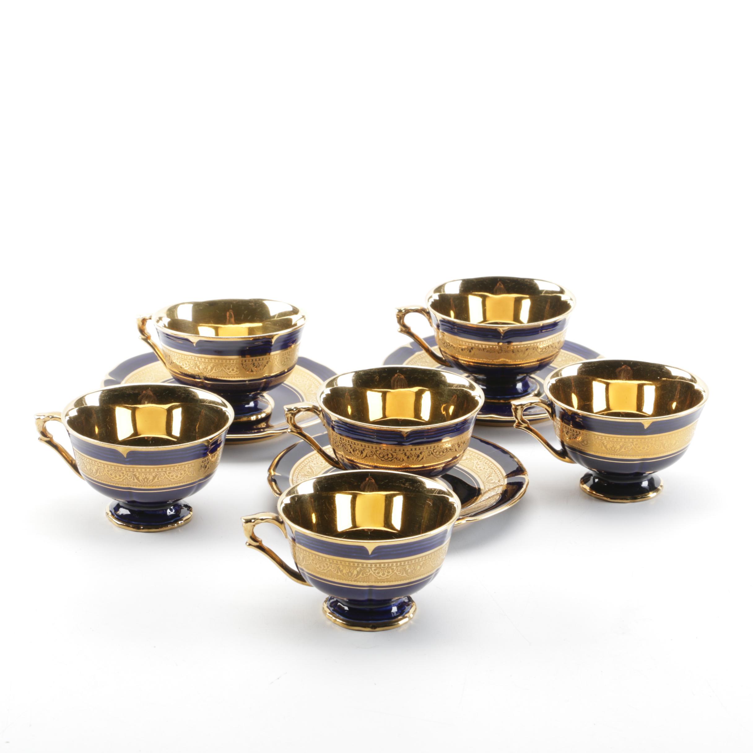 Legle Limoges "Madame Pompadour" Porcelain Cups and Saucers