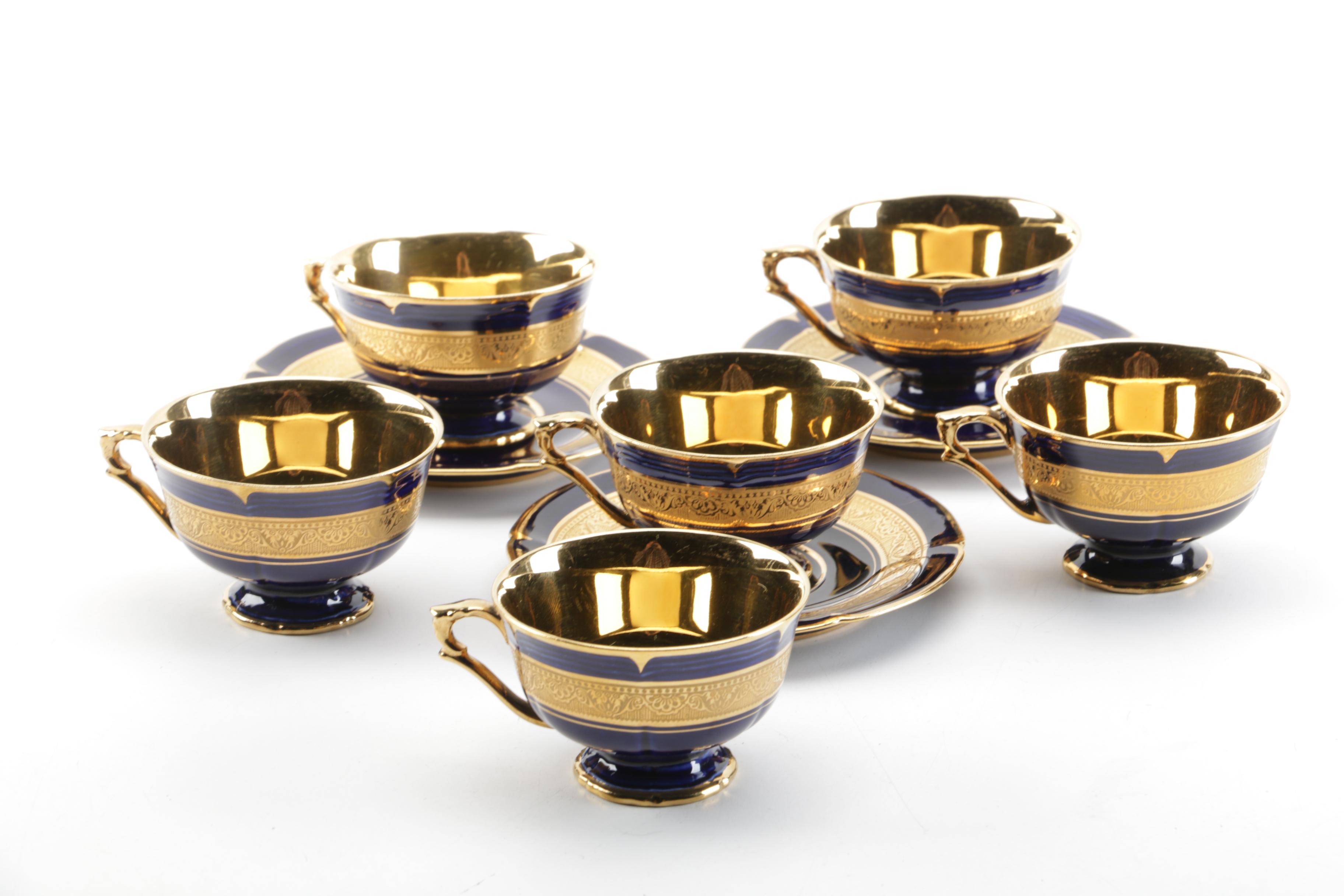 Legle Limoges "Madame Pompadour" Porcelain Cups and Saucers