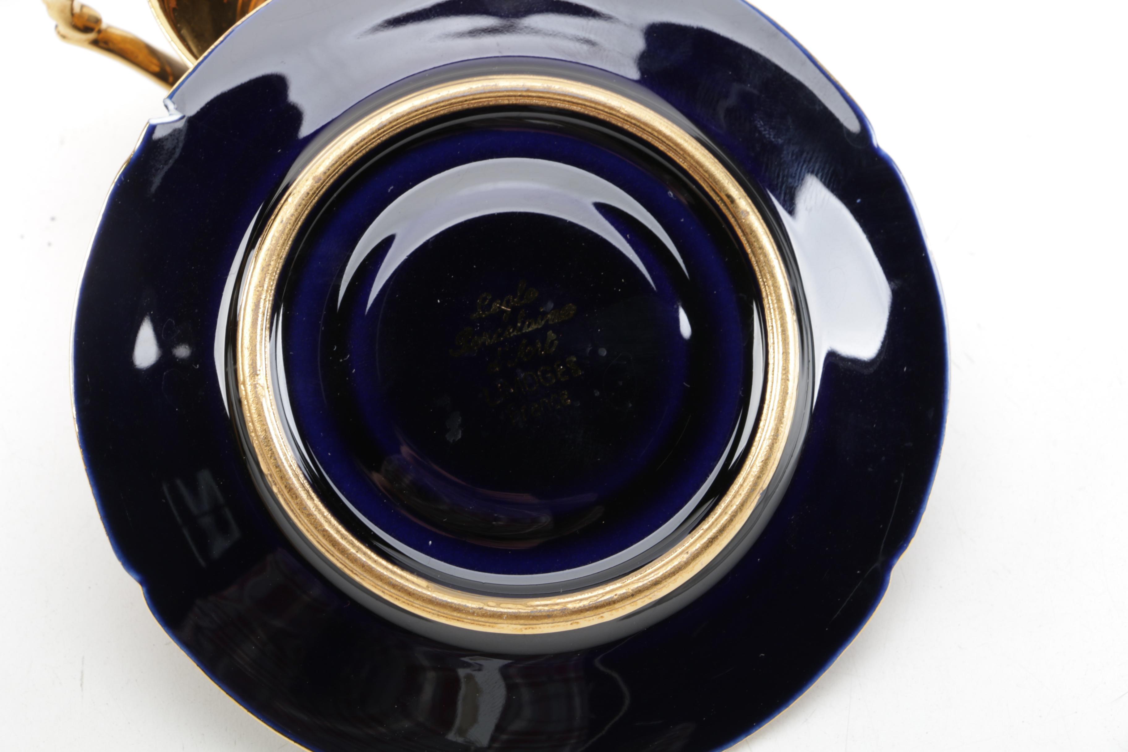 Legle Limoges "Madame Pompadour" Porcelain Cups and Saucers