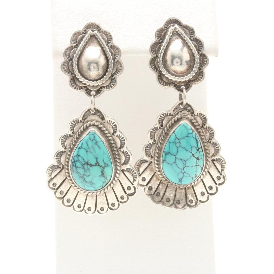 Joe Delgarito and Rudy Willie Navajo Diné Sterling Silver Turquoise Earrings