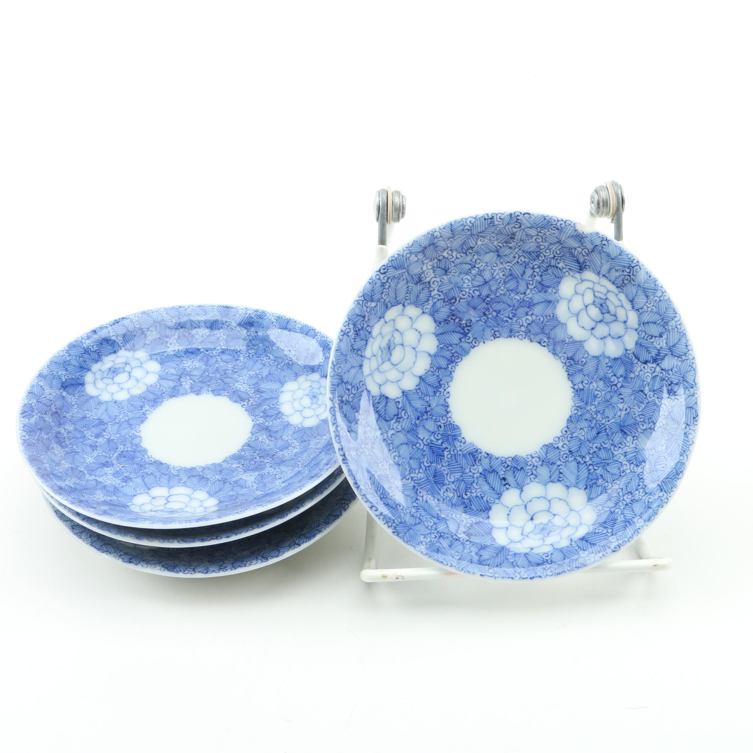 Antique Japanese Meiji Period Hand-Painted Seto Ware Porcelain Saucers