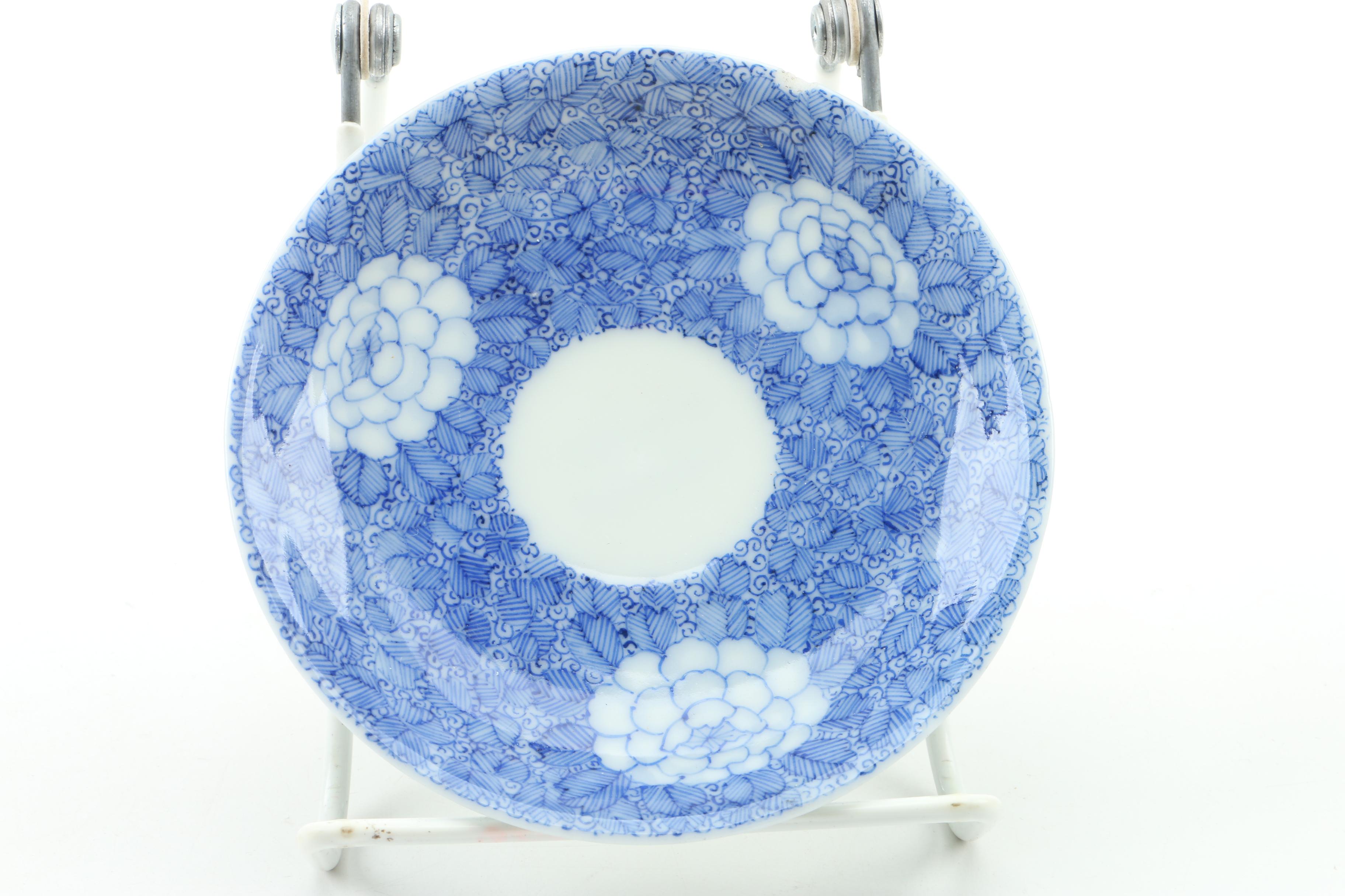 Antique Japanese Meiji Period Hand-Painted Seto Ware Porcelain Saucers