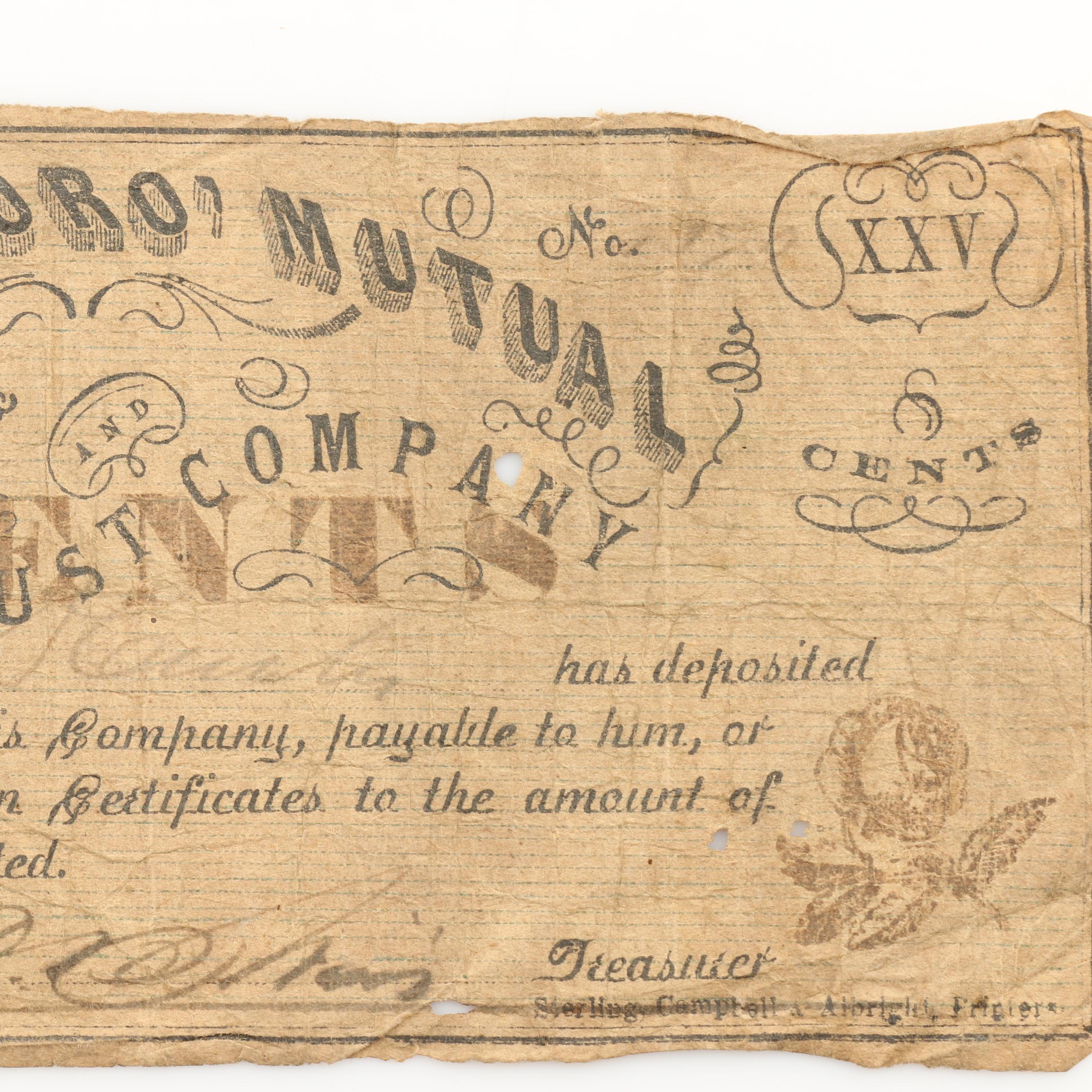 1862 Greensboro Mutual Life Insurance and Trust Company Obsolete Currency Note