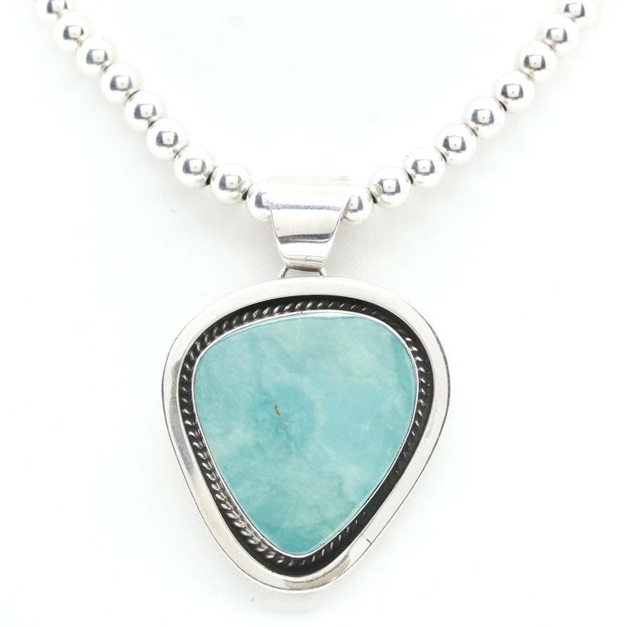 Chimney Butte & Sylvia Nuguematz Sterling Silver Turquoise Pendant Necklace