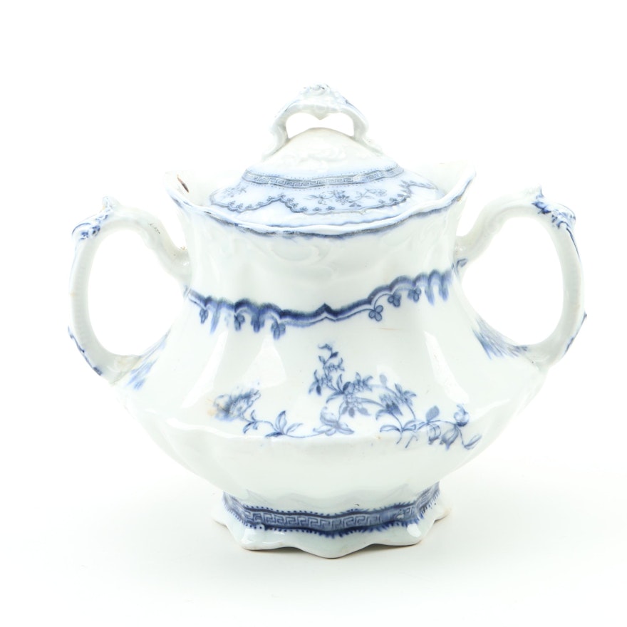 Late 19th Century J. & G. Meakin "Rosalie" Flow Blue Sugar Bowl