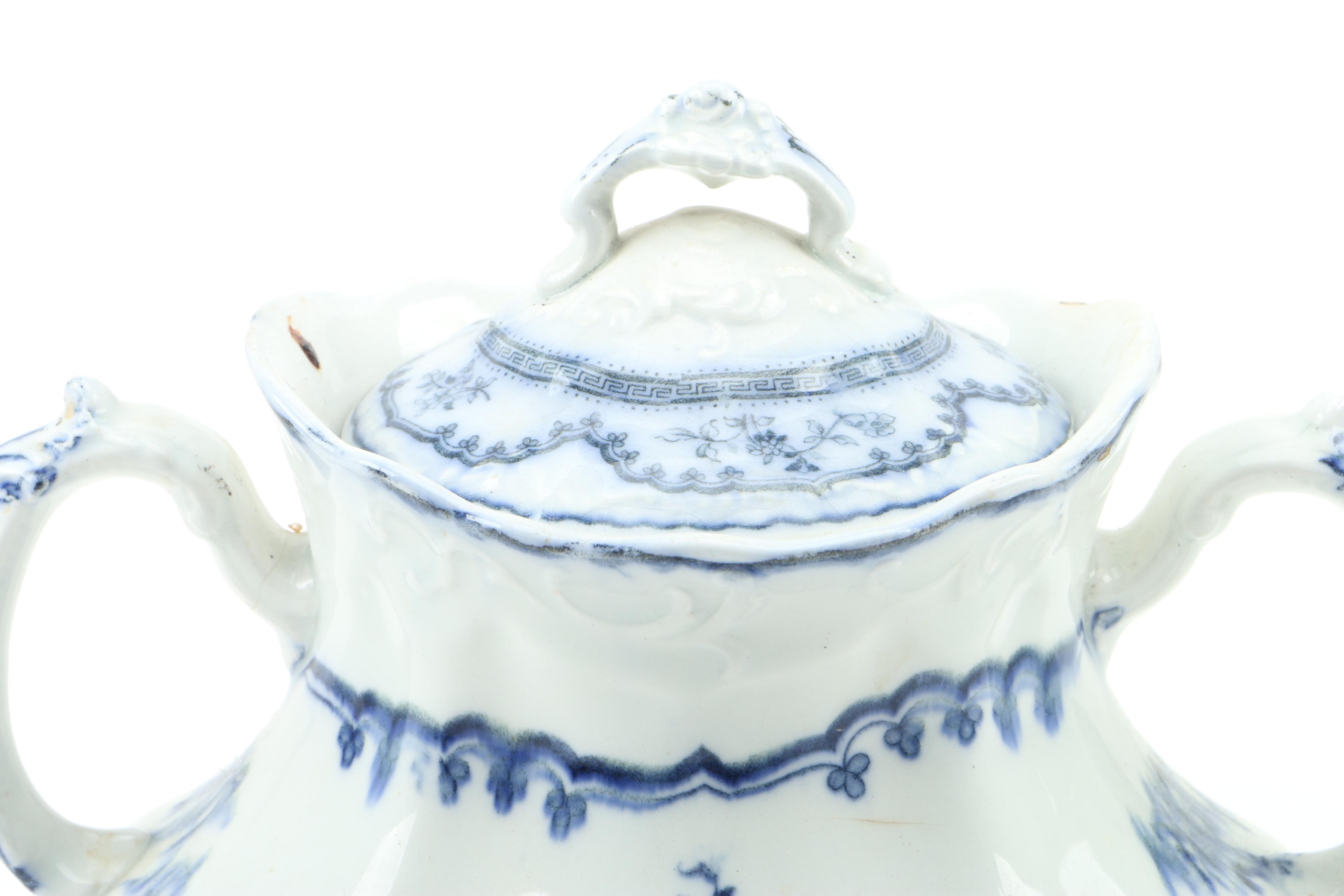 Late 19th Century J. & G. Meakin "Rosalie" Flow Blue Sugar Bowl