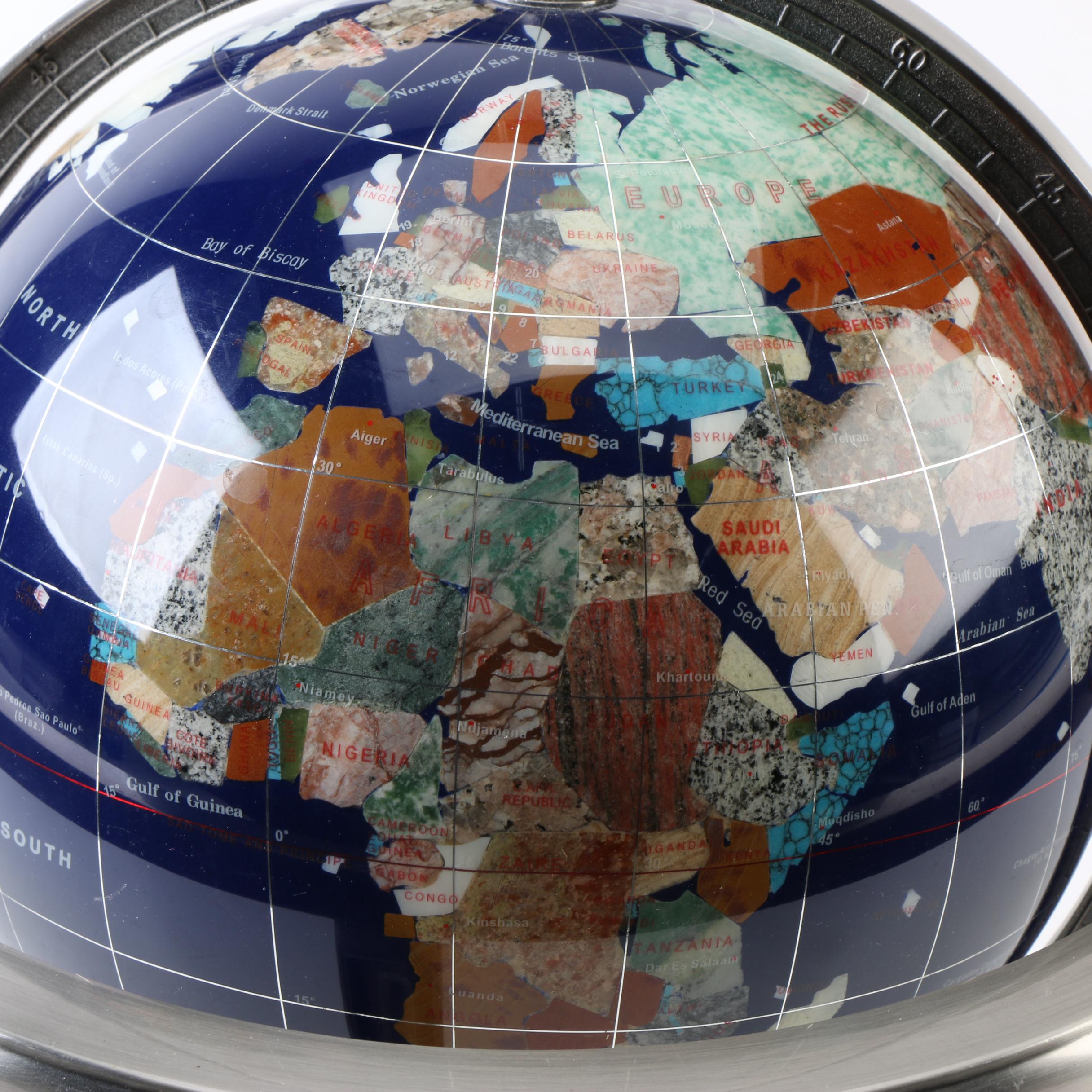 Desktop Compass Stone Globe with Metal Stand