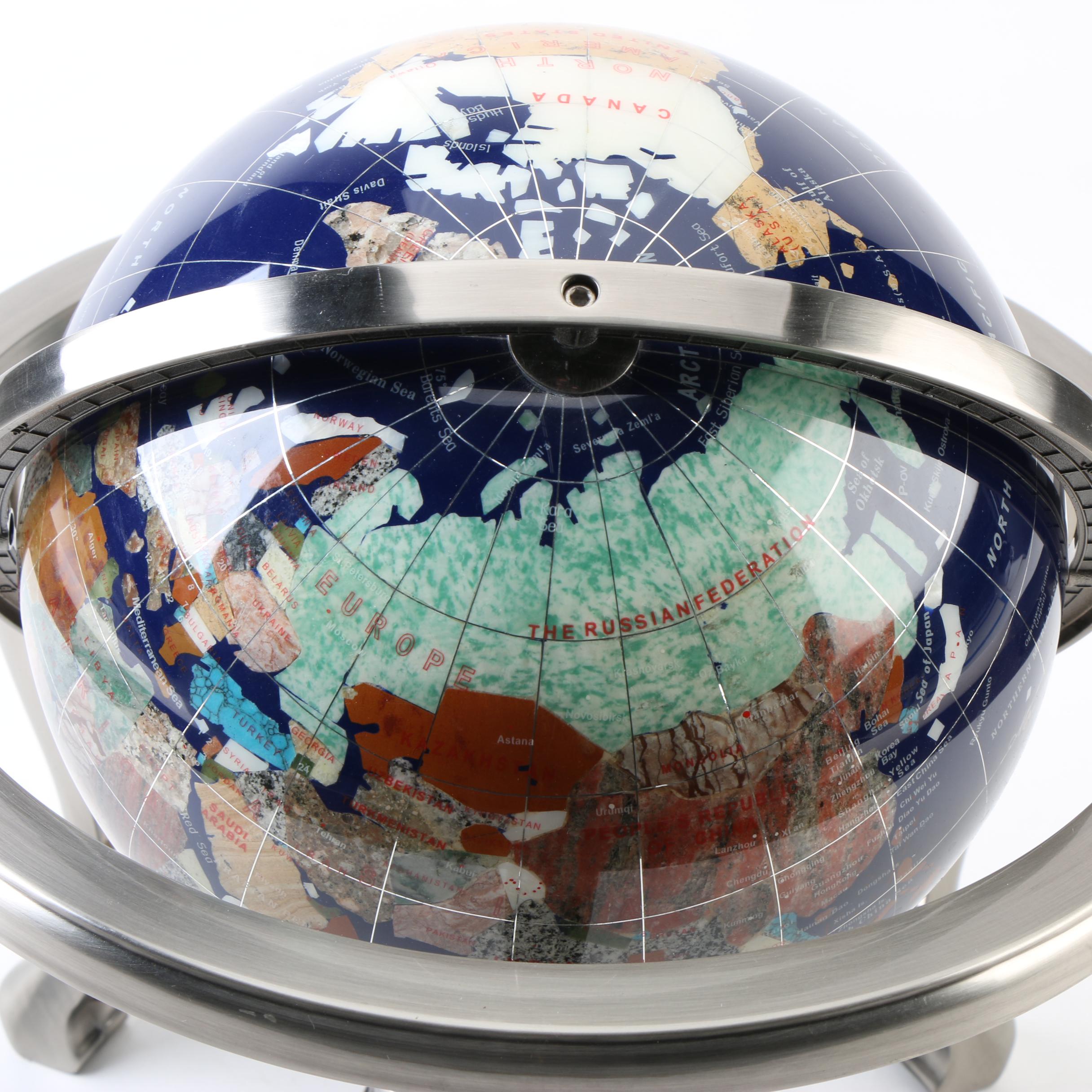 Desktop Compass Stone Globe with Metal Stand