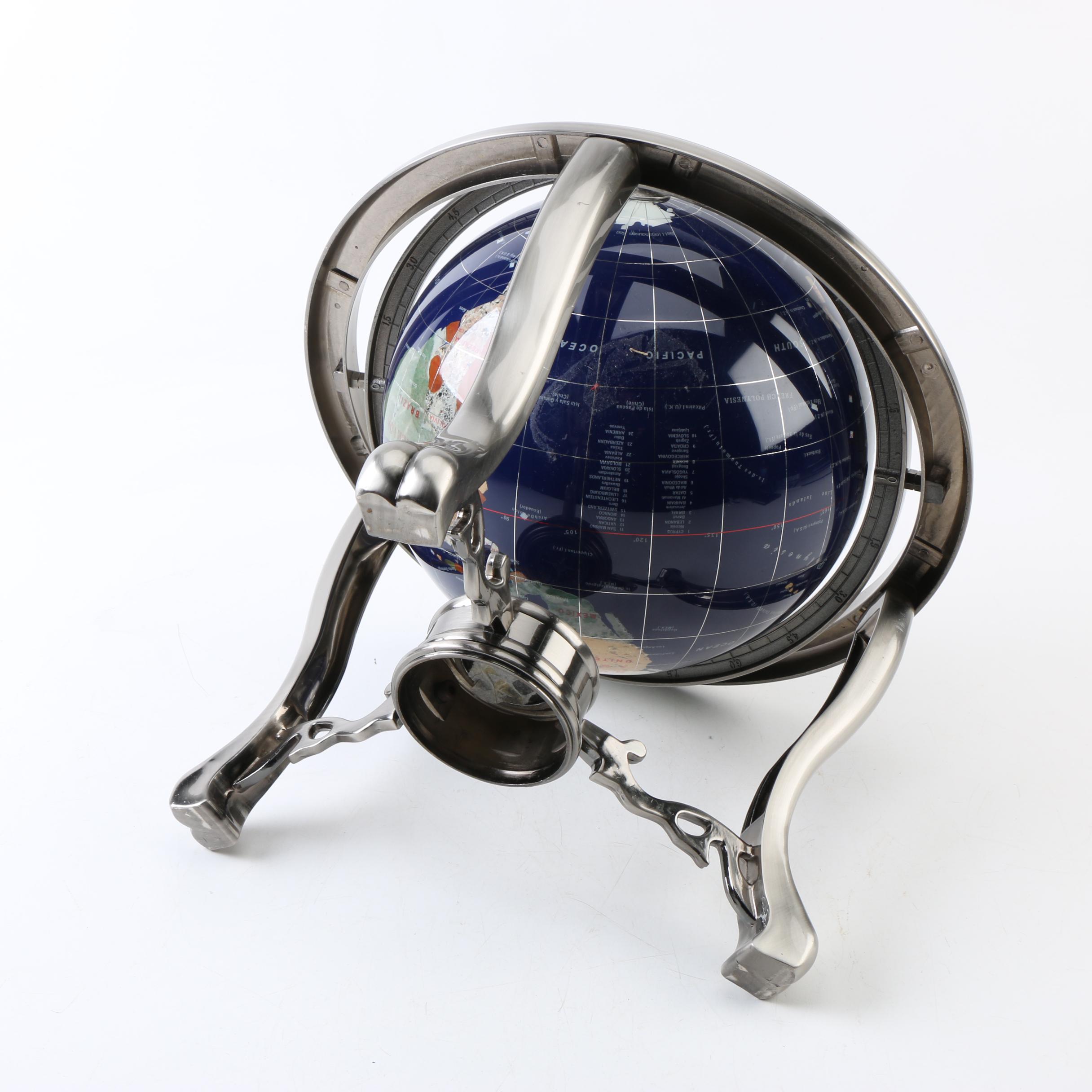 Desktop Compass Stone Globe with Metal Stand