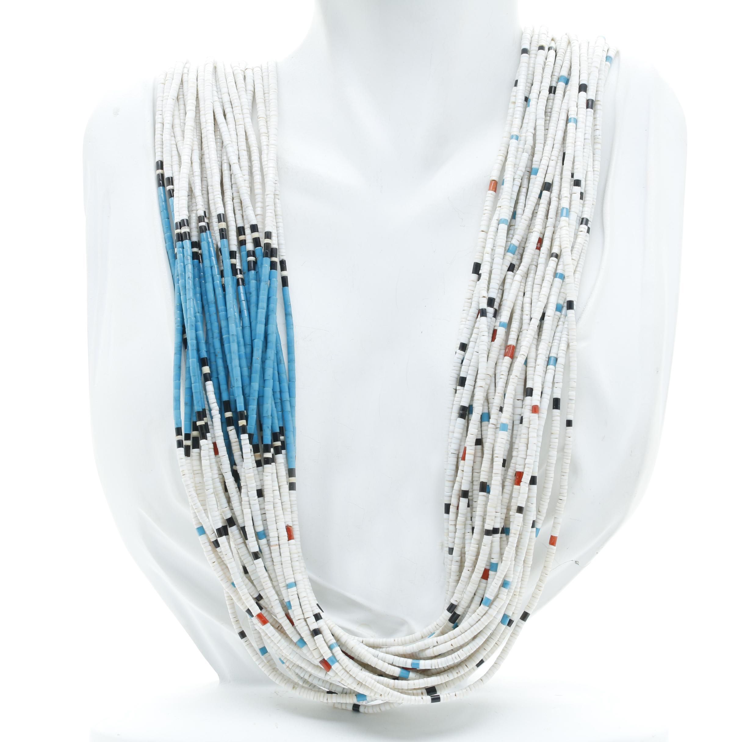 Mary Coriz Santo Domingo Sterling Silver Multi-Strand Heishi Neckalce