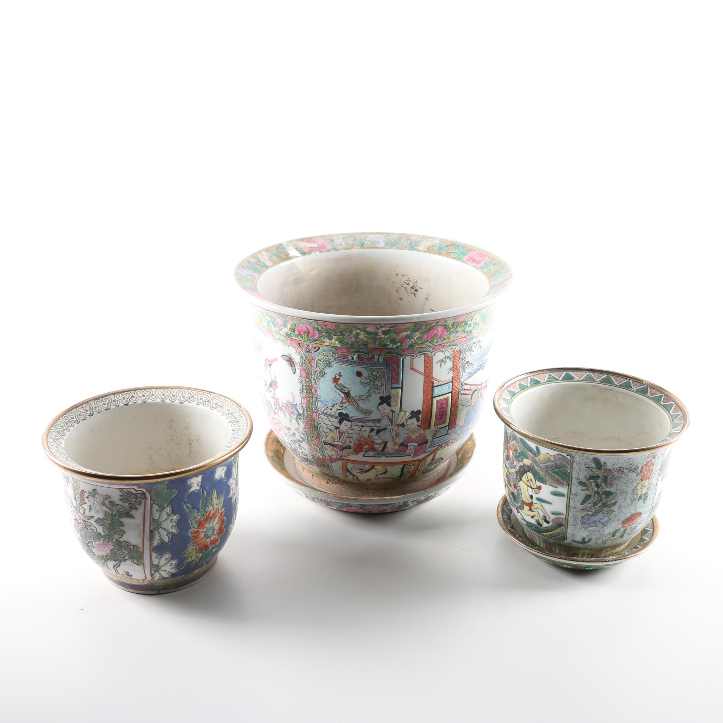 Chinese Porcelain Planters and Saucers