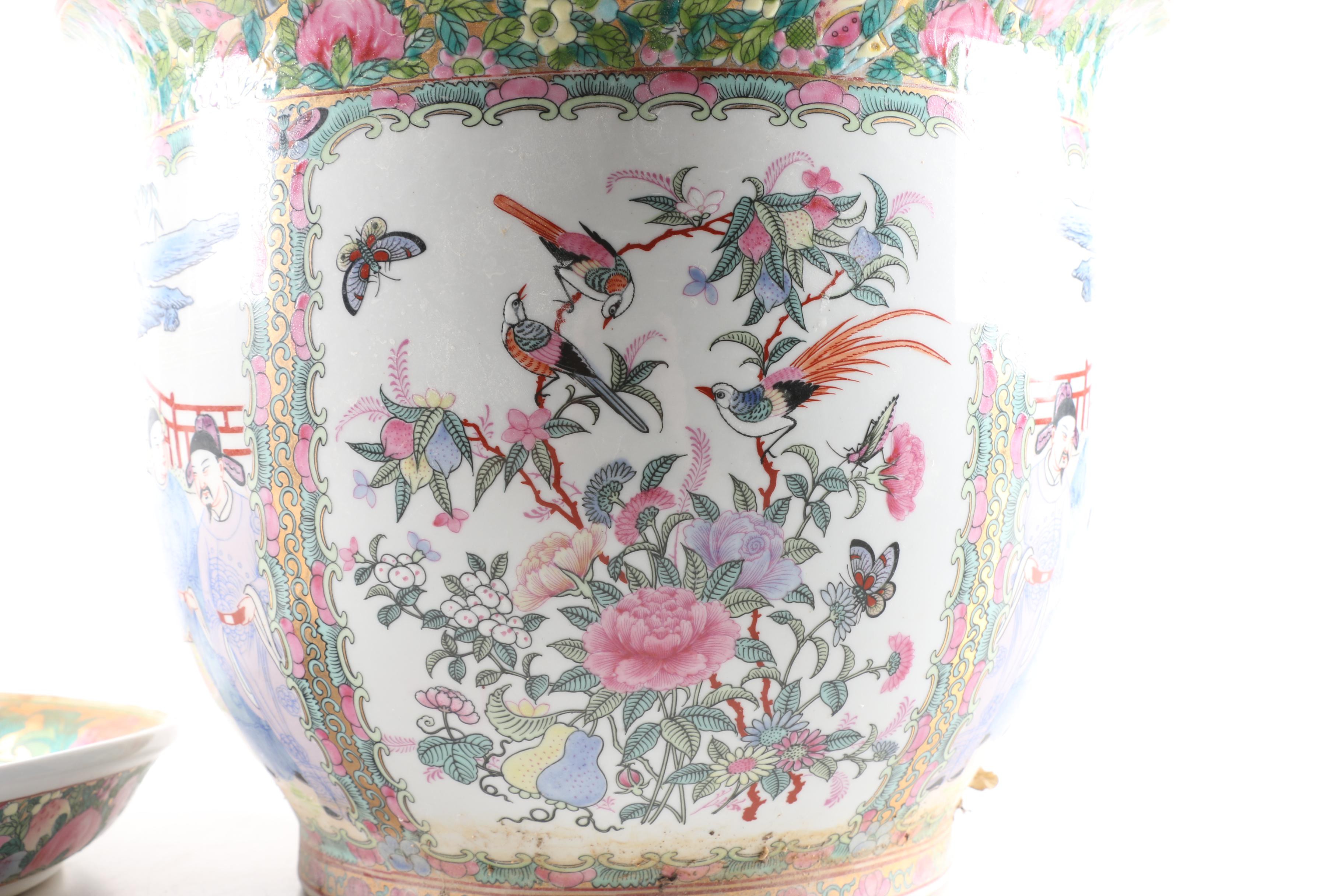 Chinese Porcelain Planters and Saucers